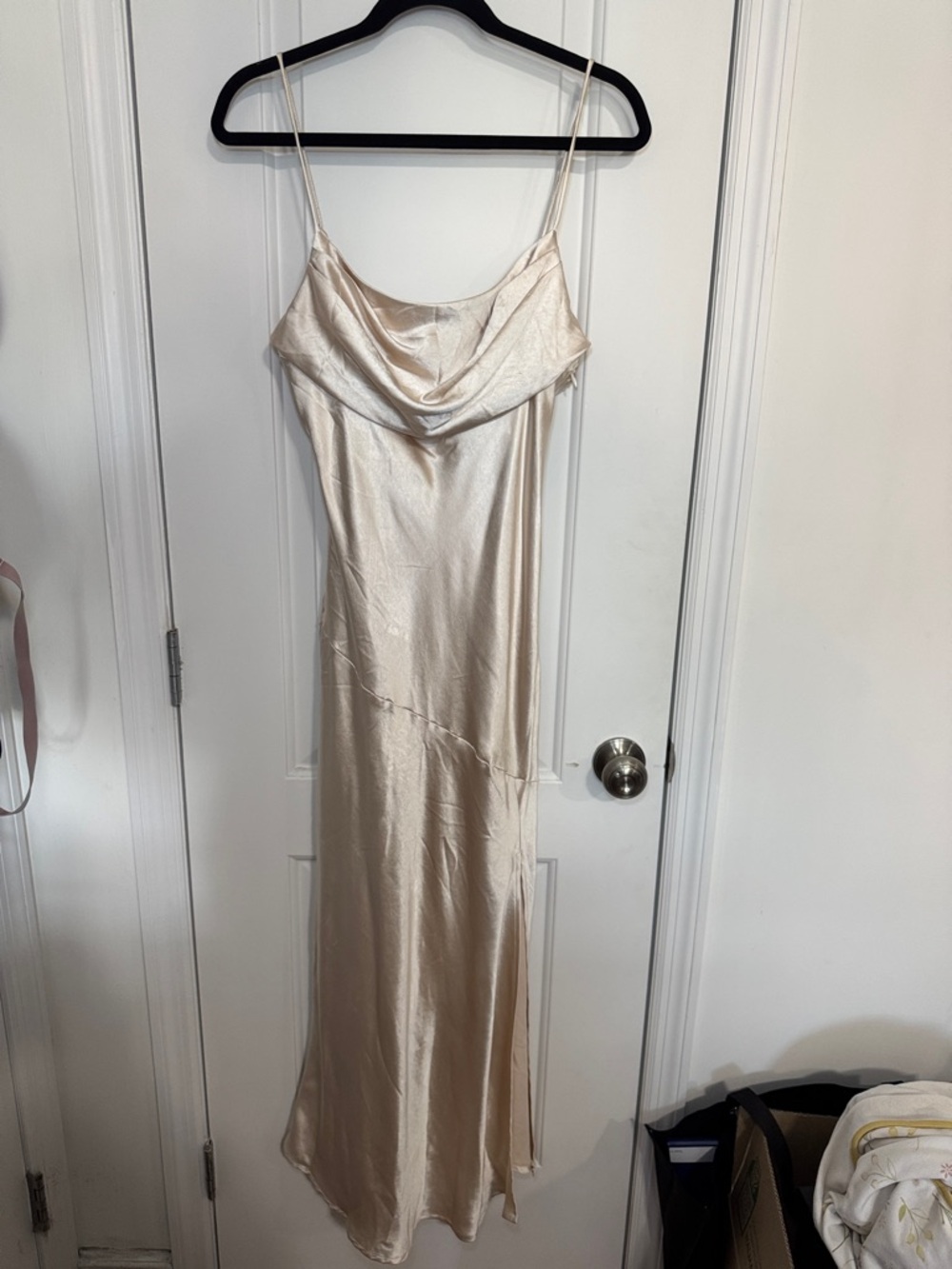 Selfie Leslie Satin Slip Maxi Dress in Champagne-Blush